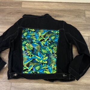Black Jacket with Tropical Print custom back